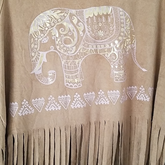 It Girl suede fringe tank top w elephant large - Picture 3 of 4